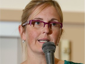 Green Party Jennifer Purdy speaks during an all-candidates meeting in Kanata-Carleton.