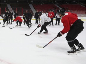 Ottawa Senators during practice at the Canadian Tire Centre in Ottawa on Monday.l