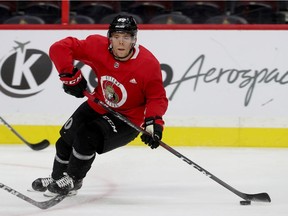 Ottawa Senators Vitalii Abramov during practice at the Canadian Tire Centre in Ottawa on Monday.