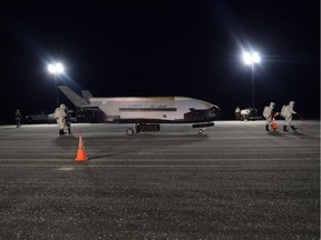 The Air Force's X-37B Orbital Test Vehicle Mission 5 is seen after landing at NASA's Kennedy Space Center Shuttle Landing Facility, Florida, U.S., October 27, 2019. U.S. Air Force/Handout via REUTERS   THIS IMAGE HAS BEEN SUPPLIED BY A THIRD PARTY. ORG XMIT: EMS10