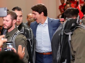 Liberal leader and Canadian Prime Minister Justin Trudeau attends a rally during an election campaign visit to Mississauga, Ontario, on Saturday.