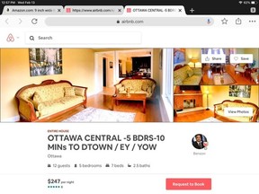 Screen shot of the Airbnb listing for an Ottawa address where Ottawa Police Service recently investigated violence. The listing was deactivated later.