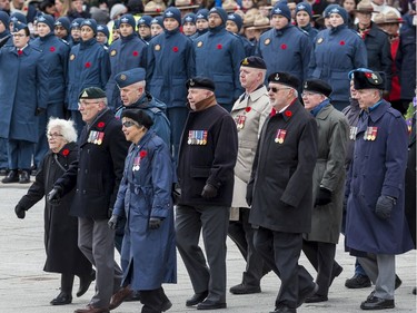 Veterans on parade arrive at the National War Memorial in Ottawa for Remembrance Day ceremonies. November 11, 2019. Errol McGihon/Postmedia