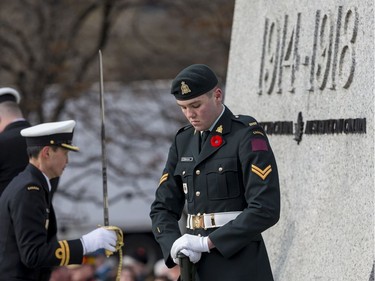 Sentry during Remembrance Day ceremonies at the National War Memorial in Ottawa. November 11, 2019.