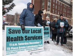 A small number of people participated in a rally for the Ontario Health Coalition outside of the Civic Campus of the Ottawa Hospital on Tuesday November 12, 2019.