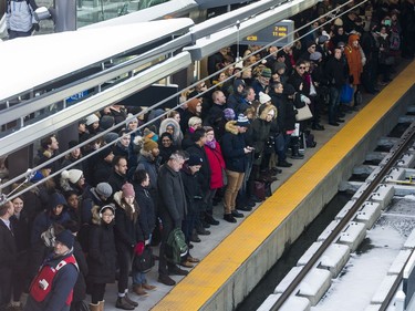 The LRT system platforms were full around 8:30 a.m. at Tunney's Pasture Station in Ottawa. November 12, 2019.