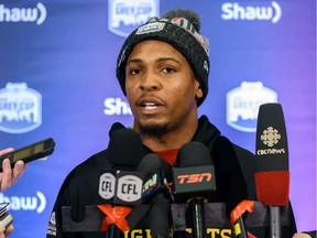 Hamilton Tiger-Cats Defensive Back Frankie Williams talks with the media after arriving in Calgary for the Grey Cup on Tuesday, November 19, 2019. Azin Ghaffari/Postmedia Calgary