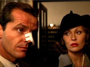 Movie still from 1974 film "Chinatown" directed by Roman Polanski, starring Jack Nicholson and Faye Dunaway.