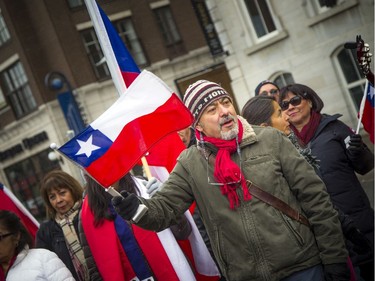 Juan Vasquez was part of the group that gathered to show support to Chilean family and friends Saturday November 9, 2019, at the Ottawa sign downtown before marching to Parliament Hill.