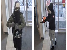 Two suspects sought in connection with a bank holdup on City Park Drive Tuesday, Nov. 12.