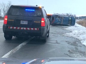 A speeder rolled their car on Highway 417 near Hunt Club Road Friday.