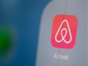 The logo of the online booking homes application Airbnb.