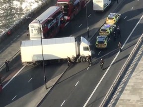 The scene on London Bridge in the aftermath of a reported shooting,  in London, Britain, November 29, 2019 in this still image obtained from a social media video.