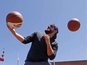 Tyler Toney of YouTube stars Dude Perfect does some drills with kids at the Harbourfront  Community Centre in Toronto in May 2016.
