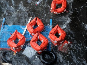 Flotation devices are seen in the area where a migrant boat capsized off the Italian coast, on the island of Lampedusa, Italy, November 24, 2019.