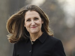 Liberal MP Chrystia Freeland arrives for the cabinet swearing-in ceremony in Ottawa on Wednesday, Nov. 20, 2019.