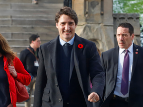 Prime Minister Justin Trudeau heads to a meeting with Liberal caucus members in Ottawa, Nov. 7, 2019.