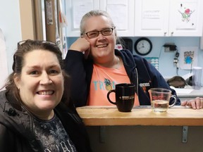 Wendy (left), a participant in the Shepherds of Good Hope’s managed alcohol program, with Shepherds’ staff member Lynda Geddes.