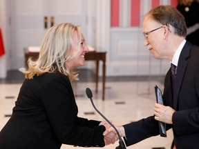 Mona Fortier is sworn-in as Minister of Middle Class Prosperity and Associate Minister of Finance during the presentation of Trudeau's new cabinet, at Rideau Hall on Nov. 20, 2019.