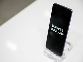 Samsung Electronic's Galaxy A50 is seen on display at a Samsung store in Seoul, South Korea, November 14, 2019.