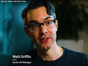 Screen capture from Shopify YouTube video of Matt Griffin, senior UX manager