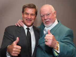 Hockey Hall of Fame inductee Bobby Orr and Don Cherry, following the CHL/NHL Top Prospects game on Jan. 18, 2006.