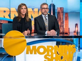 Jennifer Aniston and Steve Carell in The Morning Show. Apple TV+