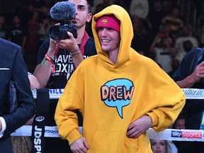 Justin Bieber waits in the ring after the fight between KSI and Logan Paul at Staples Center on November 9, 2019 in Los Angeles, California. KSI won by decision.