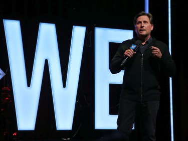 Emilio Estevez speaks at We Day at the National Arts Centre in Ottawa, December 10, 2019.