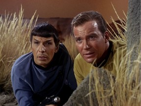 Leonard Nimoy, left, and William Shatner as Star Trek characters Mr. Spock and Captain Kirk