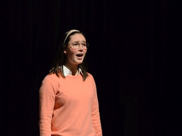 Emma Seeton, performs as Taylor McKessie, during All Saints Catholic High School's production of High School Musical, on Nov. 29, 2019, in Ottawa, On.