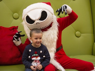 Fans, like Asher D'Andrea, 4, of the movie "The Nightmare Before Christmas", featuring the character Jack Skellington, lined up for over two hours at Carlingwood Shopping Centre to have a picture or two taken with the Tim Burton character. The marketing manager at Carlingwood Nathalie Lavergne came up with the idea to help raise funds for the food bank while drawing customers to the mall on what is normally a slow day of the week. It's been a huge success so far.