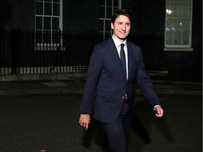 Canada's Prime Minister Justin Trudeau leaves 10 Downing Street in central London on December 3, 2019, after attending a reception hosted by Britain's Prime Minister Boris Johnson ahead of the NATO alliance summit. - NATO leaders gather Tuesday for a summit to mark the alliance's 70th anniversary.
