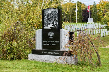 9. POLISH COMMUNITY:
In the late 1850s, the Ottawa Valley became one of the first areas of Canada to be settled by a large group of Polish emigrants. Today, their descendants are part of a national population of proud Polish-Canadians that is over one million strong. In 2001, Beechwood Cemetery and the Polish Congress of Ottawa entered into an agreement to set aside a section for the exclusive use of families of Polish descent. A central stone monument, completed in 2007, dedicated to the Polish community of Ottawa, carries a crucifixion scene with the simple (translated) inscription: Mary Queen of Poland, pray for us.