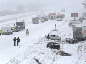 Police and emergency services respond to a multi-vehicle collision in the westbound lanes of Highway 401 just east of Deseronto early Wednesday afternoon. The OPP have closed the lanes as they investigate.