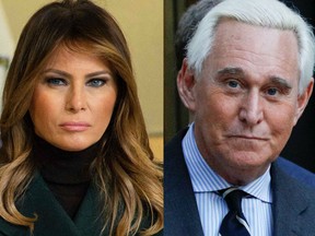 U.S. First Lady Melania Trump and Roger Stone, longtime friend to President Donald Trump.