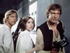 Mark Hamill, Carrie Fisher and Harrison Ford as Luke Skywalker, Princess Leia and Han Solo respectively in the original Star Wars movie (which was actually Episode IV).