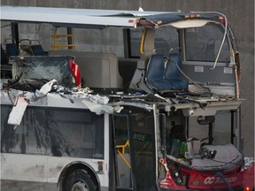 The OC Transpo bus at the centre of the Westboro Station crash last year.