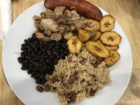 Chorizo, pork, plantains, beans and rice at La Fiesta Latina