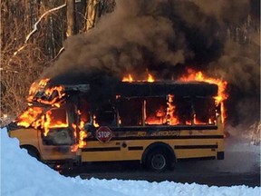 It's not a Hollywood movie set - it's Long Sault, where on Monday afternoon a bus caught fire and burned, but thankfully nobody got hurt.