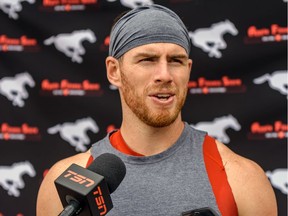Calgary Stampeders quarterback Nick Arbuckle talks to the media after team practice on Tuesday, August 6, 2019.