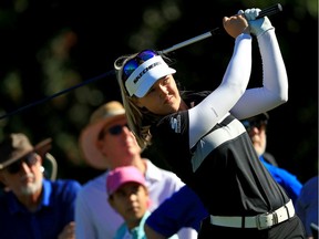 Brooke Henderson hits her tee shot on the seventh hole during the third round of the Gainbridge LPGA at Boca Rio on January 25, 2020 in Boca Raton, Florida.