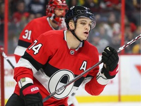 Mark Borowiecki of the Ottawa Senators against the Boston Bruins during second period of NHL action at Canadian Tire Centre in Ottawa, December 09, 2019.