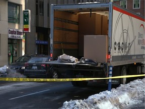 Laurier Avenue is closed between Elgin and Metcalfe streets after Ottawa paramedics said a 60-year-old worker was injured shortly after 9 a.m. when he fell off a truck.