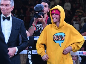 Justin Bieber waits in the ring after the fight between KSI and Logan Paul at Staples Center on November 9, 2019 in Los Angeles, California.