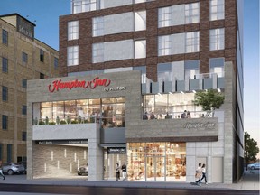 Bayview Ottawa Holdings is proposing to build a 17-storey hotel at 116 York St. in the ByWard Market. The hotel would be branded as a Hampton Inn by Hilton. Source: Planning application rendering for 0811 hotel