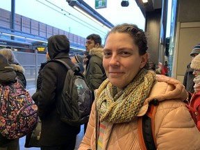 Jen Campbell, waiting for the train at Tunney's Pasture station for her morning commute downtown.