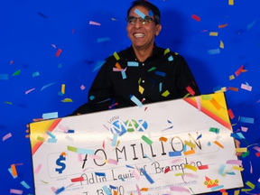Adlin Lewis, of Brampton, accepted a $70-million cheque from the OLG on Jan. 13, 2020 (OLG photo)