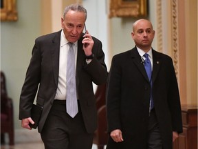 US Senate Minority Leader Chuck Schumer arrives at the US Capitol on January 23, 2020. - Democrats accused US President Donald Trump at his historic Senate impeachment trial of seeking to cheat to ensure re-election in November, and called for "courage" by the president's fellow Republicans while considering the case against him.