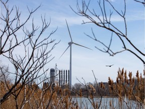 A wind turbine is seen at the Pickering Nuclear Power Generating Station near Toronto.